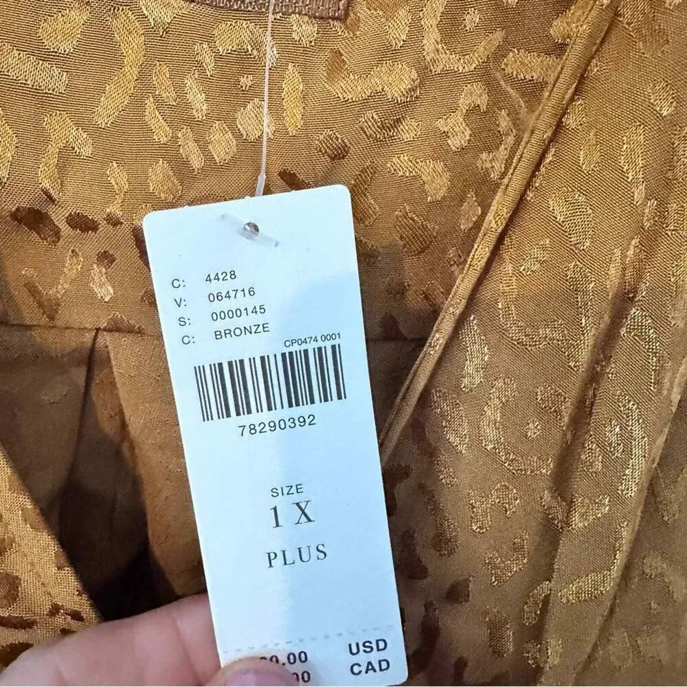 Anthropologie Wrap Shirt Dress 1X Plus Long Sleeve Boho Cocktail Chic Gold